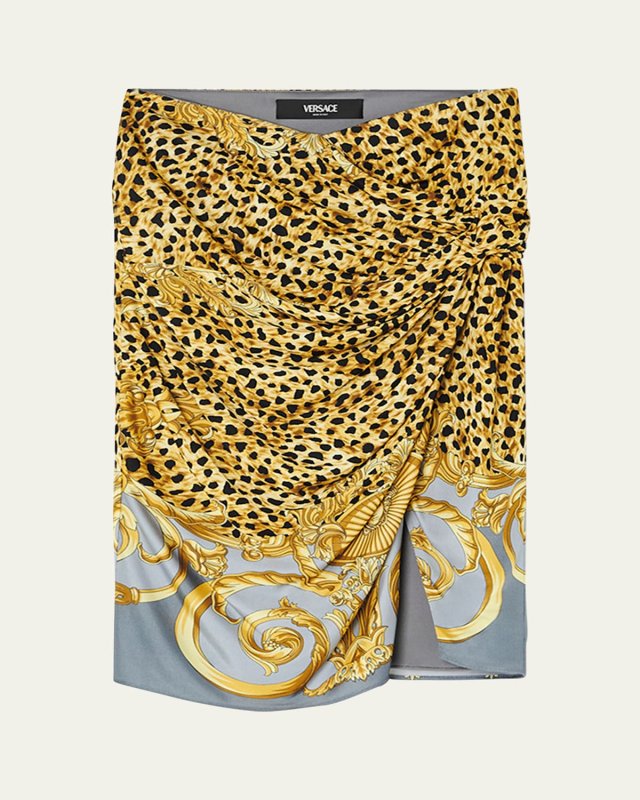Draped Cheetah Foulard-Print Jersey Mini Skirt